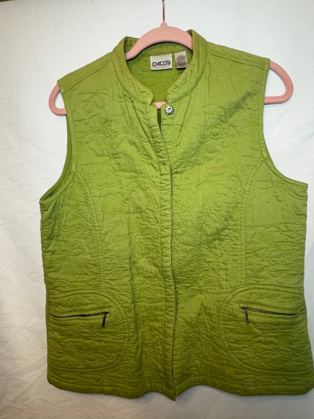 Chico's Quilted Sleeveless Lime Green Vest